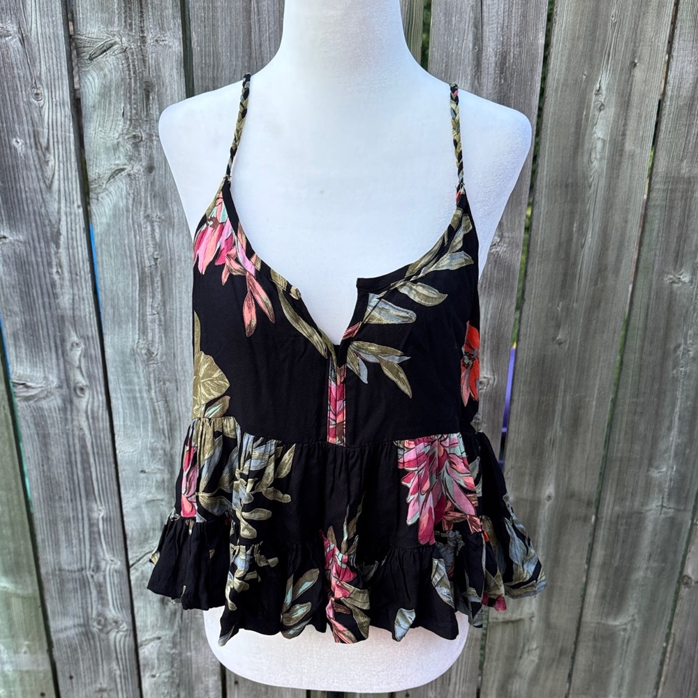 Patrons of Peace Black Floral Camisole size Medium